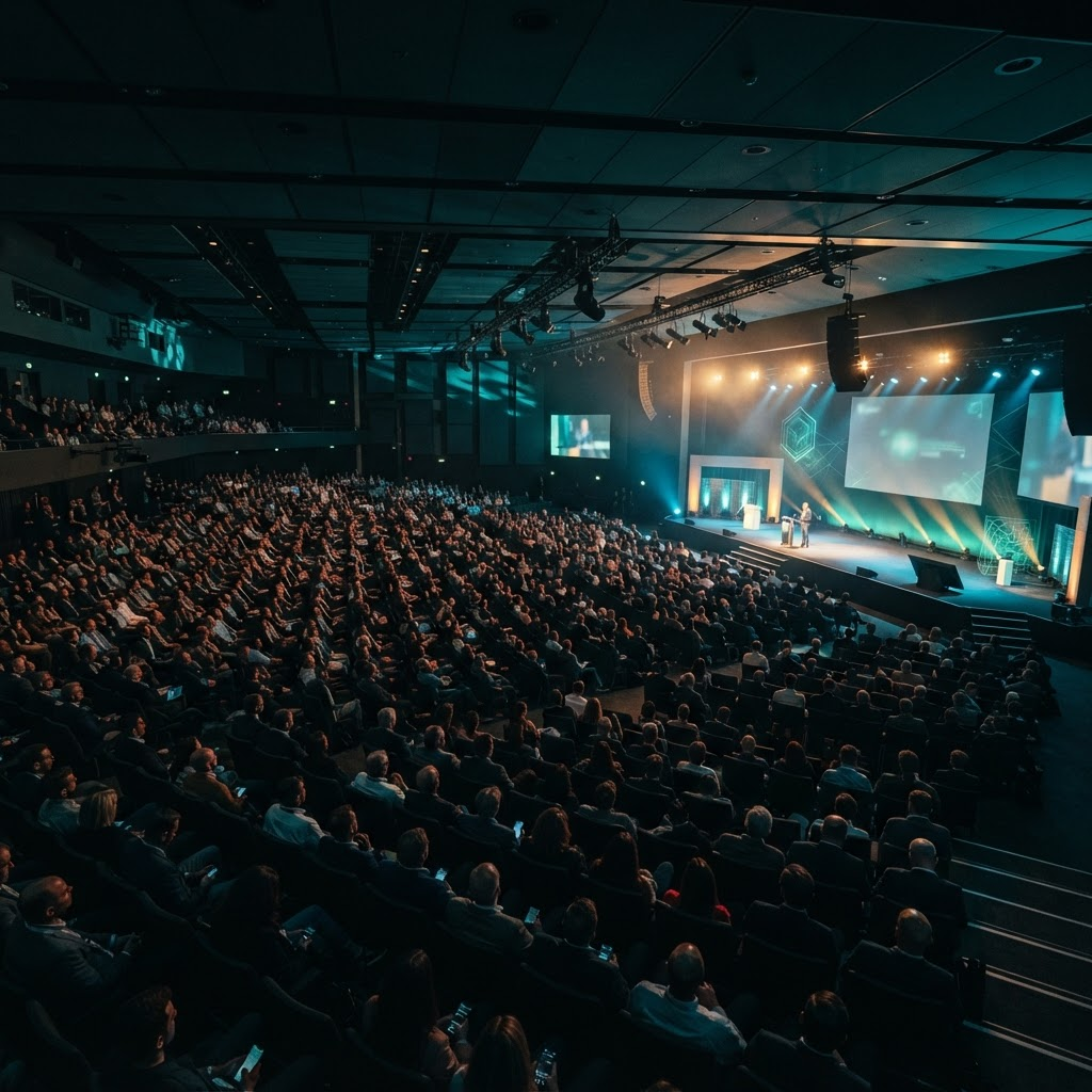 Large conference auditorium during an enterprise summit