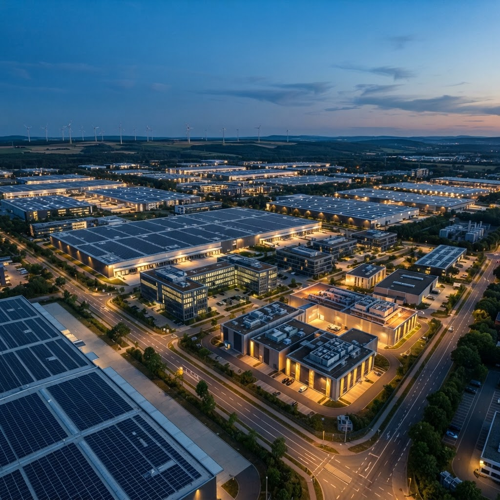 Smart industrial district with rooftop solar and data centre infrastructure