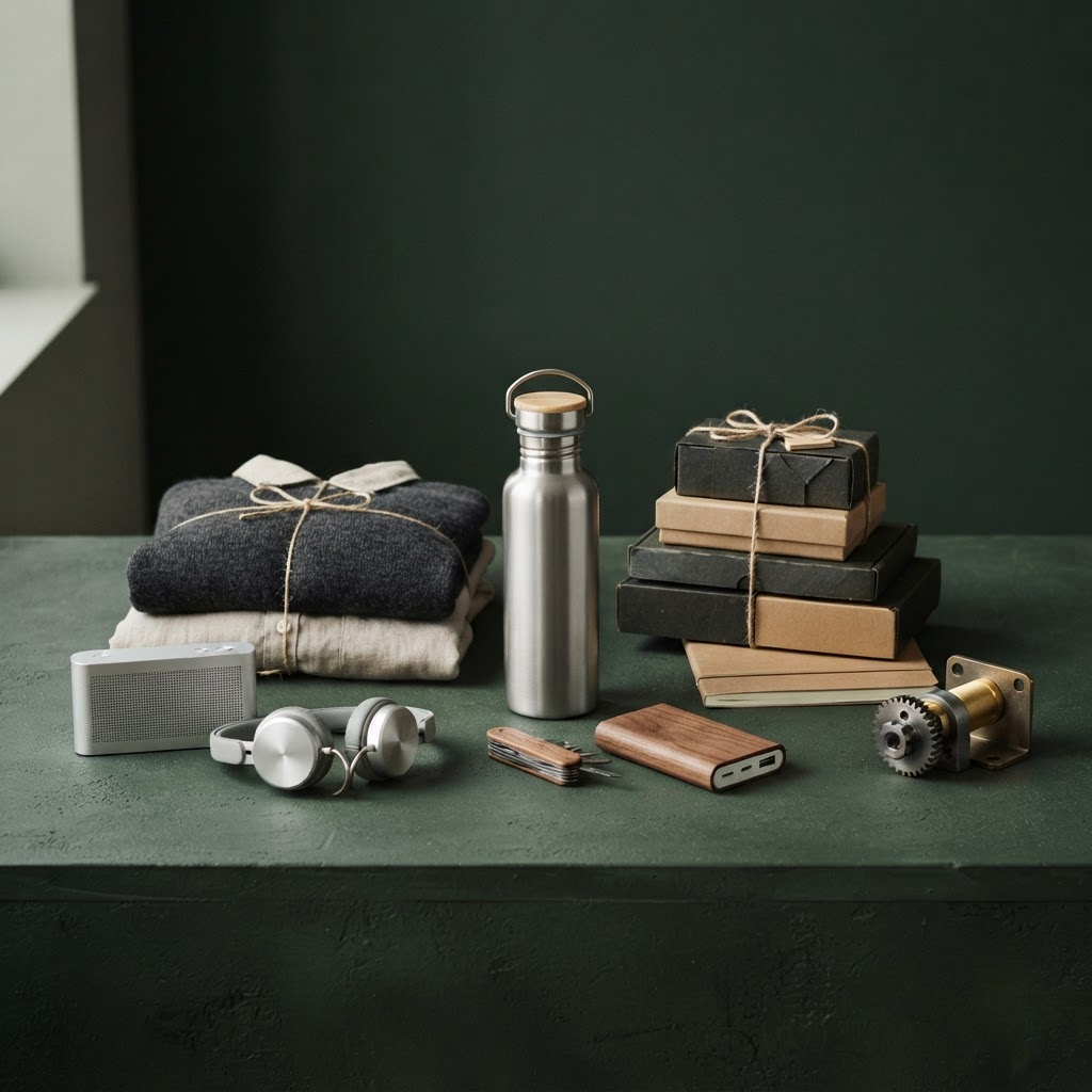 Sustainable consumer products and recycled packaging in a studio arrangement